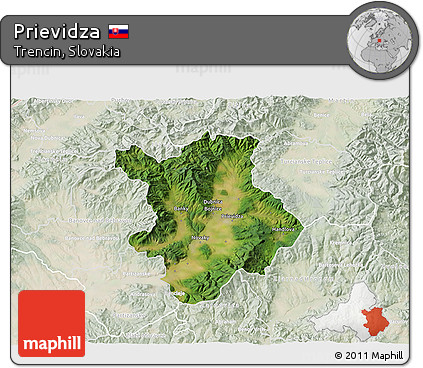 Satellite 3D Map of Prievidza, lighten