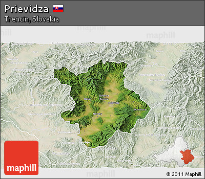 Satellite 3D Map of Prievidza, lighten