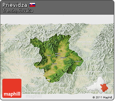 Satellite 3D Map of Prievidza, lighten