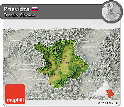 Satellite 3D Map of Prievidza, lighten, semi-desaturated