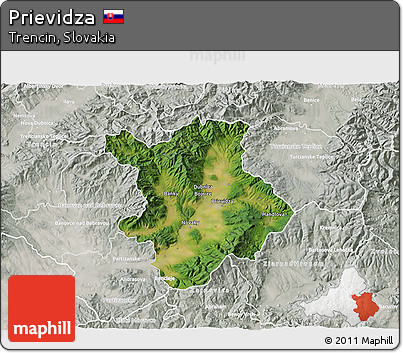 Satellite 3D Map of Prievidza, lighten, semi-desaturated