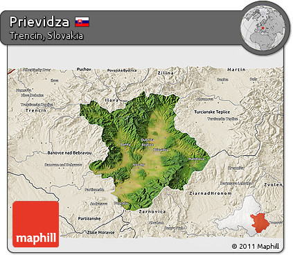 Satellite 3D Map of Prievidza, shaded relief outside