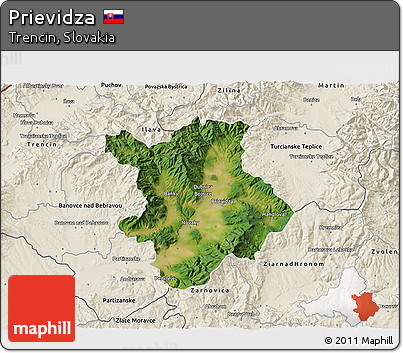 Satellite 3D Map of Prievidza, shaded relief outside
