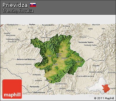 Satellite 3D Map of Prievidza, shaded relief outside