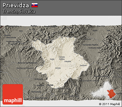 Shaded Relief 3D Map of Prievidza, darken