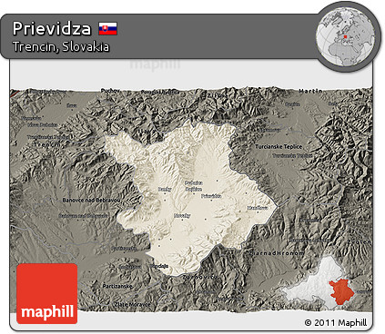 Shaded Relief 3D Map of Prievidza, darken