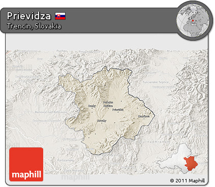 Shaded Relief 3D Map of Prievidza, lighten