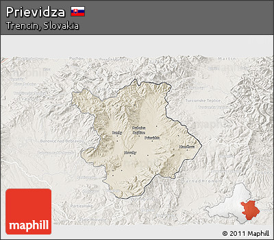 Shaded Relief 3D Map of Prievidza, lighten