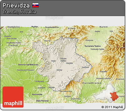 Shaded Relief 3D Map of Prievidza, physical outside