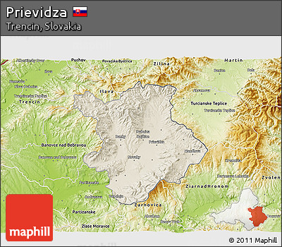 Shaded Relief 3D Map of Prievidza, physical outside