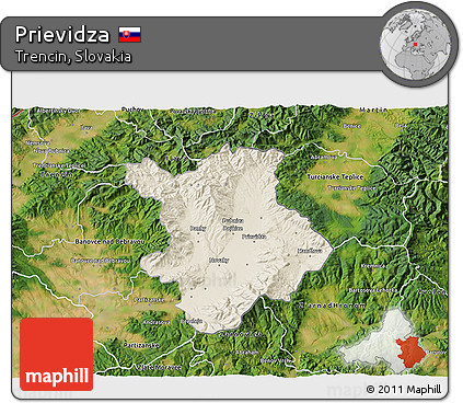 Shaded Relief 3D Map of Prievidza, satellite outside