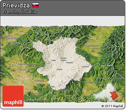 Shaded Relief 3D Map of Prievidza, satellite outside