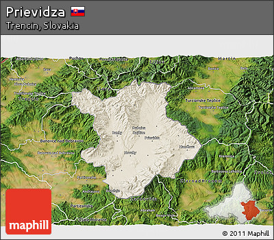 Shaded Relief 3D Map of Prievidza, satellite outside