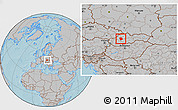 Gray Location Map of Prievidza, within the entire country, hill shading