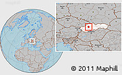 Gray Location Map of Prievidza, highlighted country, hill shading