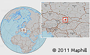 Gray Location Map of Prievidza, highlighted parent region, hill shading
