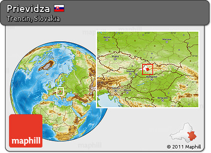 Physical Location Map of Prievidza, highlighted parent region