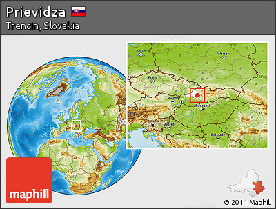 Physical Location Map of Prievidza, highlighted parent region