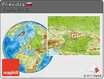 Physical Location Map of Prievidza, highlighted parent region