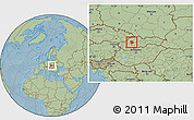 Savanna Style Location Map of Prievidza, within the entire country, hill shading
