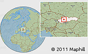 Savanna Style Location Map of Prievidza, highlighted country, hill shading