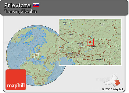 Savanna Style Location Map of Prievidza, hill shading