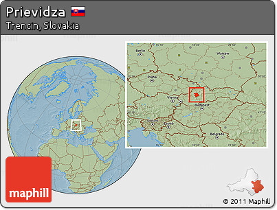 Savanna Style Location Map of Prievidza, hill shading