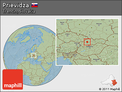 Savanna Style Location Map of Prievidza, hill shading