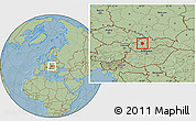 Savanna Style Location Map of Prievidza, hill shading
