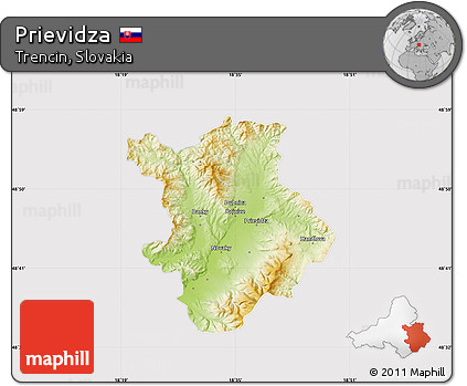 Physical Map of Prievidza, cropped outside
