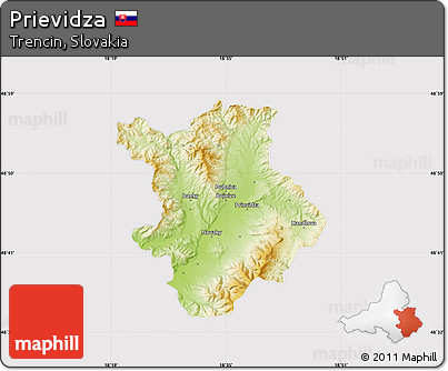 Physical Map of Prievidza, cropped outside