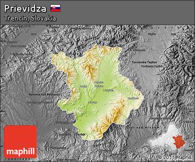 Physical Map of Prievidza, darken, desaturated