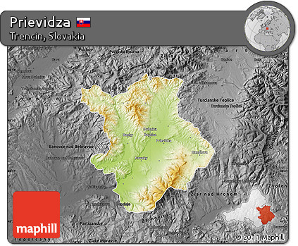 Physical Map of Prievidza, darken, desaturated