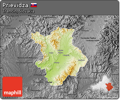Physical Map of Prievidza, darken, desaturated