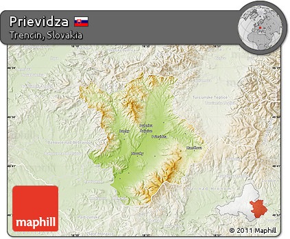Physical Map of Prievidza, lighten
