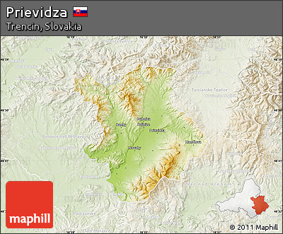 Physical Map of Prievidza, lighten