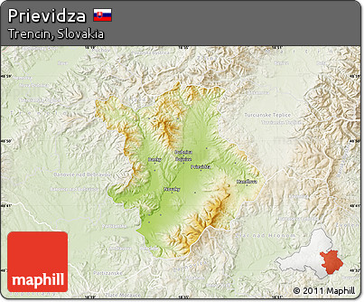 Physical Map of Prievidza, lighten
