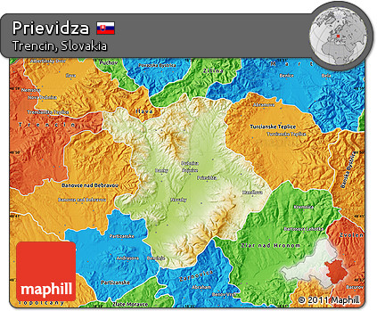 Physical Map of Prievidza, political outside
