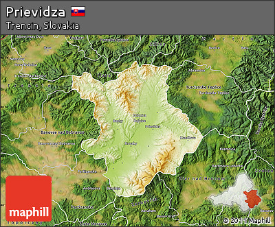 Physical Map of Prievidza, satellite outside