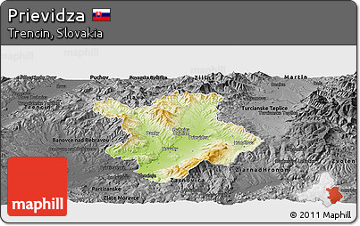 Physical Panoramic Map of Prievidza, darken, desaturated
