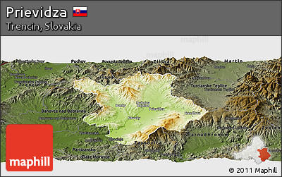 Physical Panoramic Map of Prievidza, darken