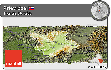 Physical Panoramic Map of Prievidza, darken