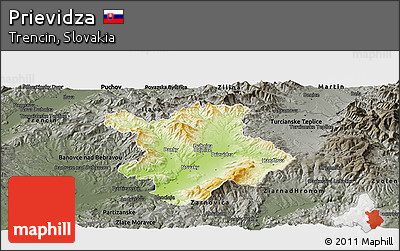 Physical Panoramic Map of Prievidza, darken, semi-desaturated