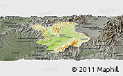 Physical Panoramic Map of Prievidza, darken, semi-desaturated