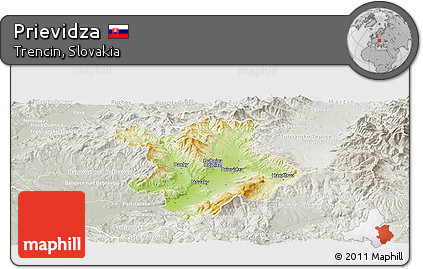 Physical Panoramic Map of Prievidza, lighten, semi-desaturated