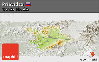 Physical Panoramic Map of Prievidza, lighten, semi-desaturated