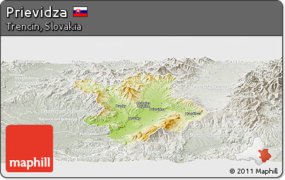 Physical Panoramic Map of Prievidza, lighten, semi-desaturated