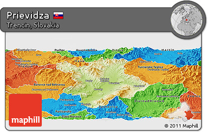 Physical Panoramic Map of Prievidza, political outside