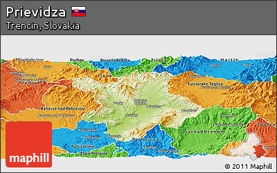 Physical Panoramic Map of Prievidza, political outside