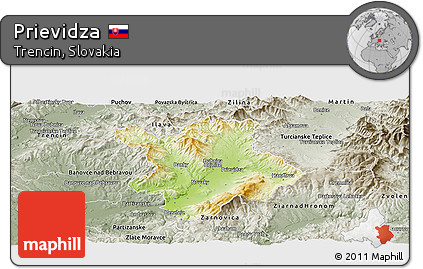 Physical Panoramic Map of Prievidza, semi-desaturated